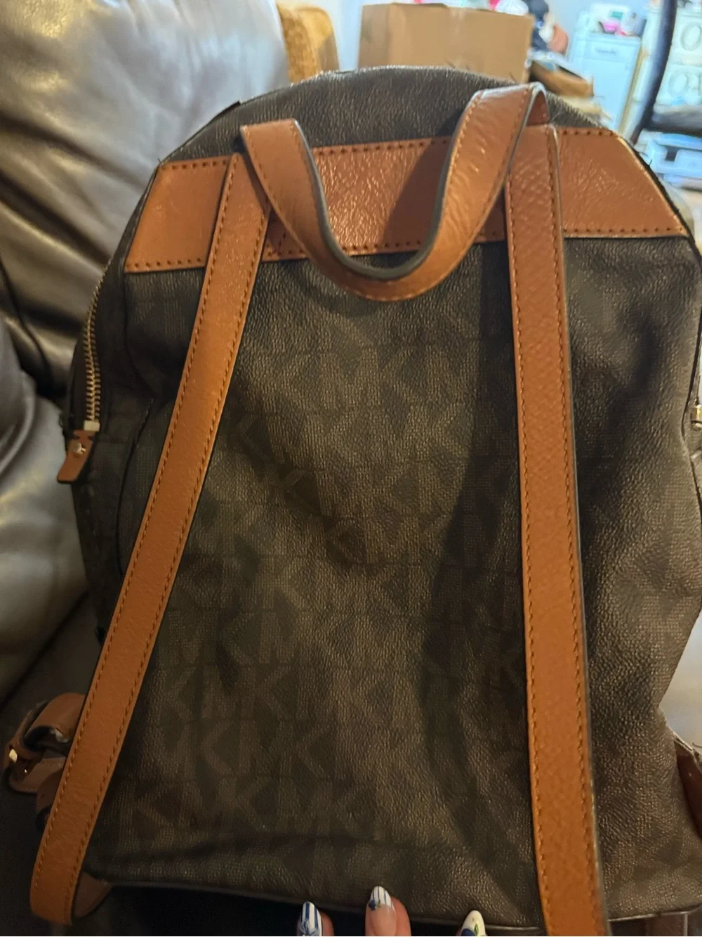 Michael Kors Brown Leather Shoulder Bag with Gold Hardware